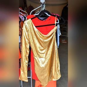 Sequin gold one shoulder mini dress